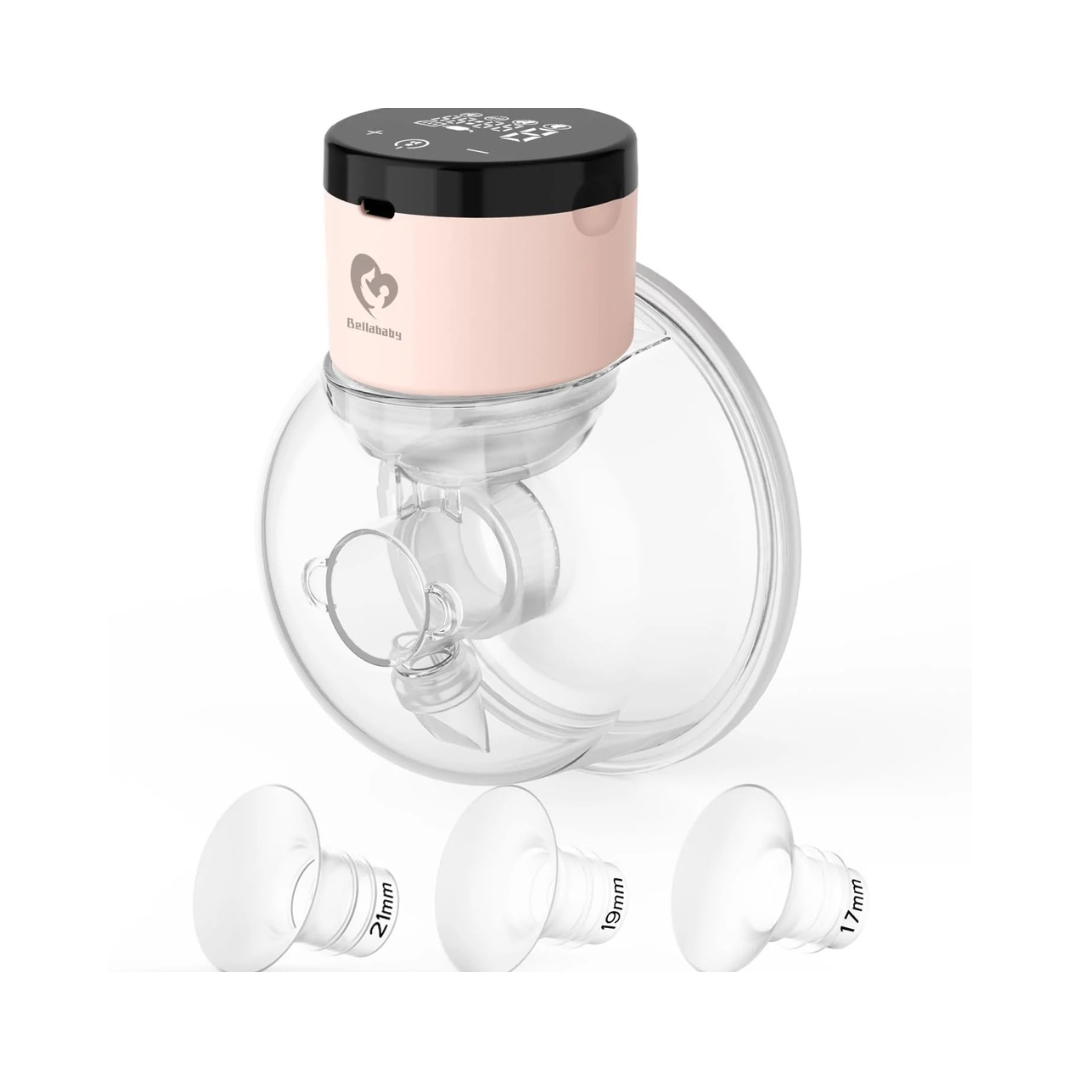 Bellababy Wearable Breast Pump Hands Free, Low Noise and Pain Free, Touch Screen Electric Breast Pump Wireless, 4 Modes 9 Levels Suction, Pink 1 Pack. (24mm Flanges, with 21mm/19mm/17mm Inserts)