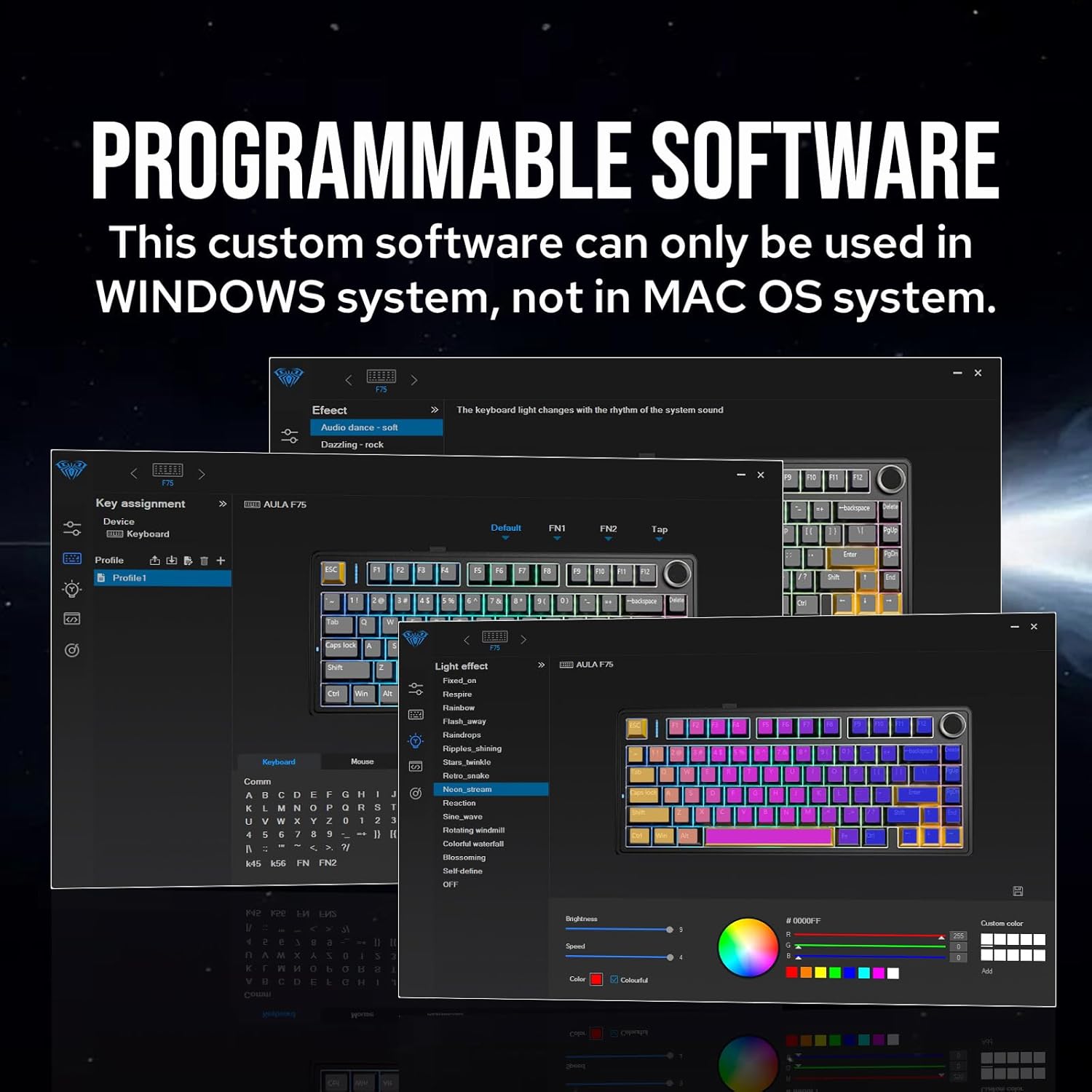 EPOMAKER x AULA F75 Gasket Mechanical Keyboard, 75% Wireless Hot Swappable Gaming Keyboard with Five-Layer Padding&Knob, Bluetooth/2.4GHz/USB-C, RGB (Black Gradient, LEOBOG Reaper Switch)