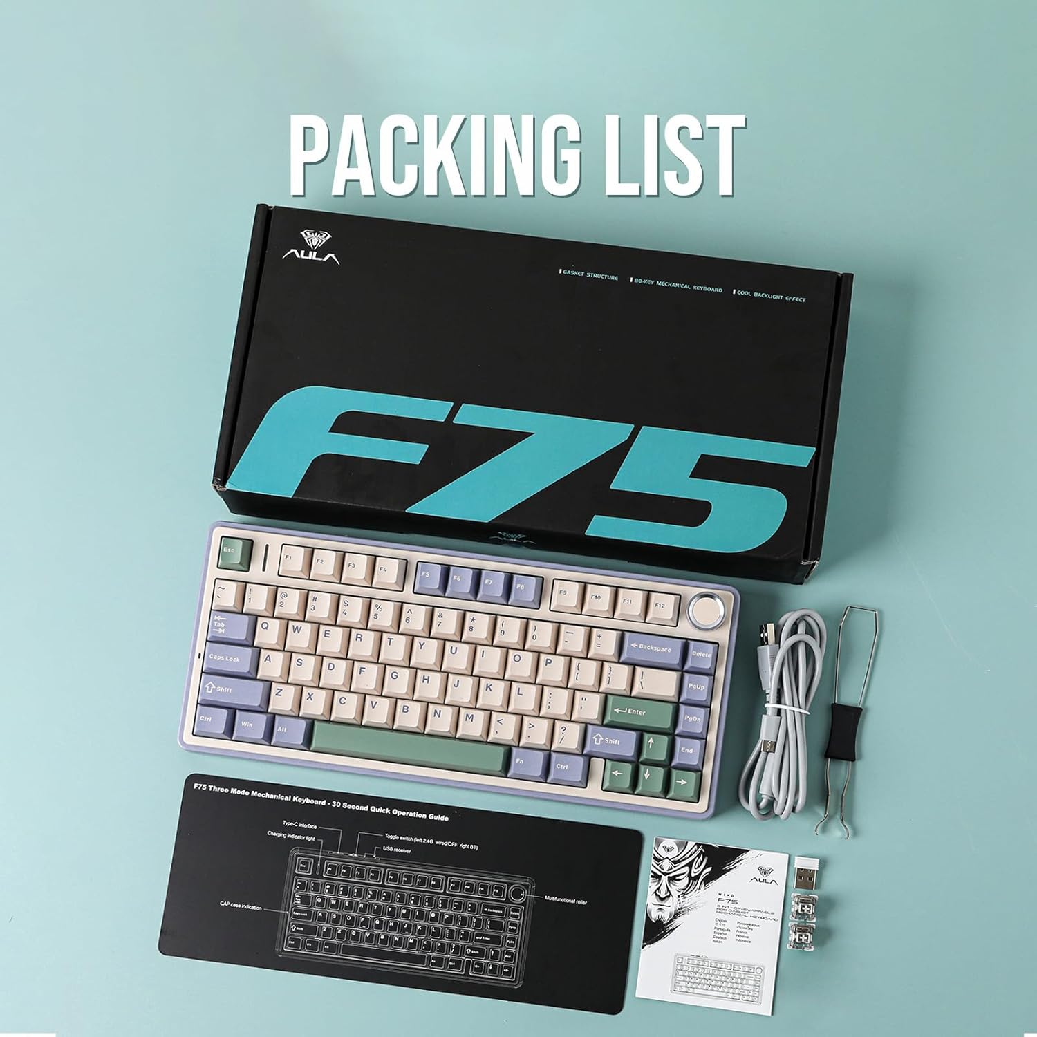 EPOMAKER x AULA F75 Gasket Mechanical Keyboard, 75% Wireless Hot Swappable Gaming Keyboard with Five-Layer Padding&Knob, Bluetooth/2.4GHz/USB-C, RGB (Black Gradient, LEOBOG Reaper Switch)