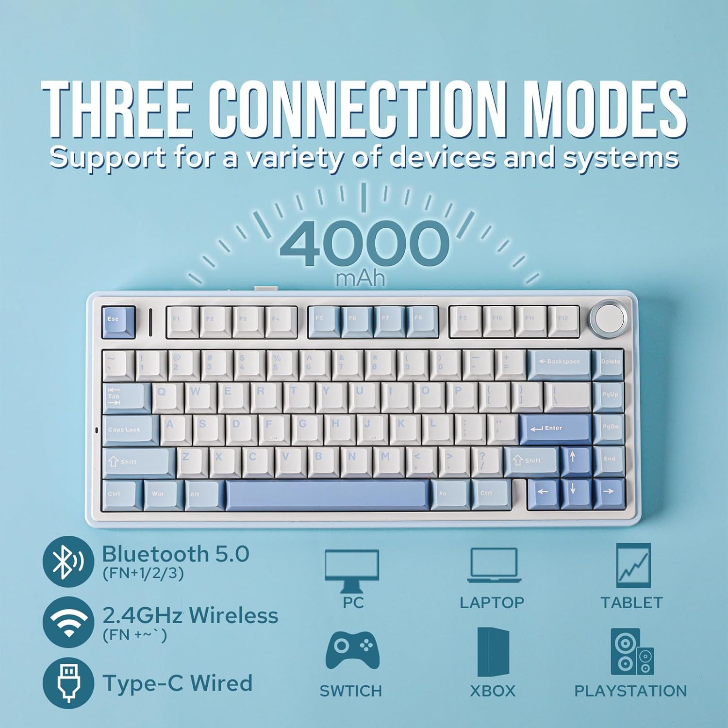 EPOMAKER x AULA F75 Gasket Mechanical Keyboard, 75% Wireless Hot Swappable Gaming Keyboard with Five-Layer Padding&Knob, Bluetooth/2.4GHz/USB-C, RGB (Black Gradient, LEOBOG Reaper Switch)