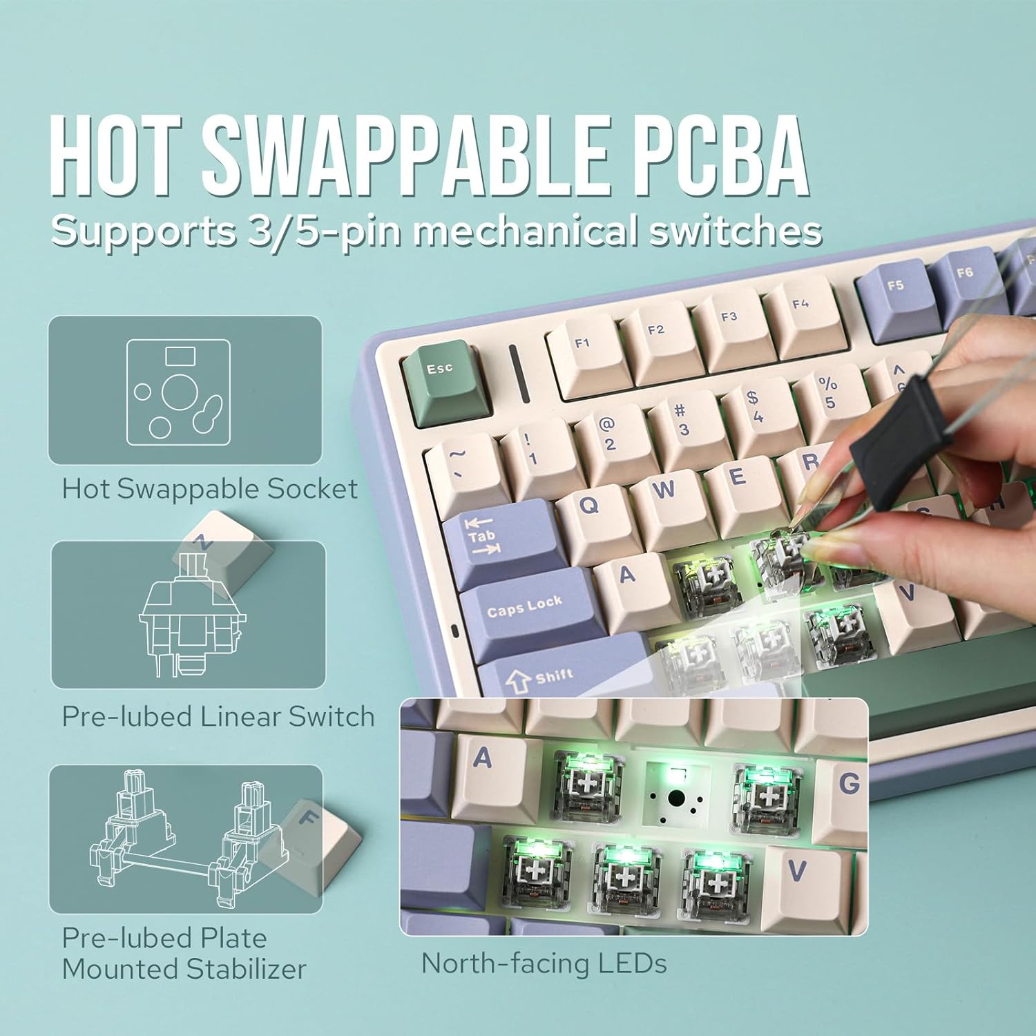 EPOMAKER x AULA F75 Gasket Mechanical Keyboard, 75% Wireless Hot Swappable Gaming Keyboard with Five-Layer Padding&Knob, Bluetooth/2.4GHz/USB-C, RGB (Black Gradient, LEOBOG Reaper Switch)
