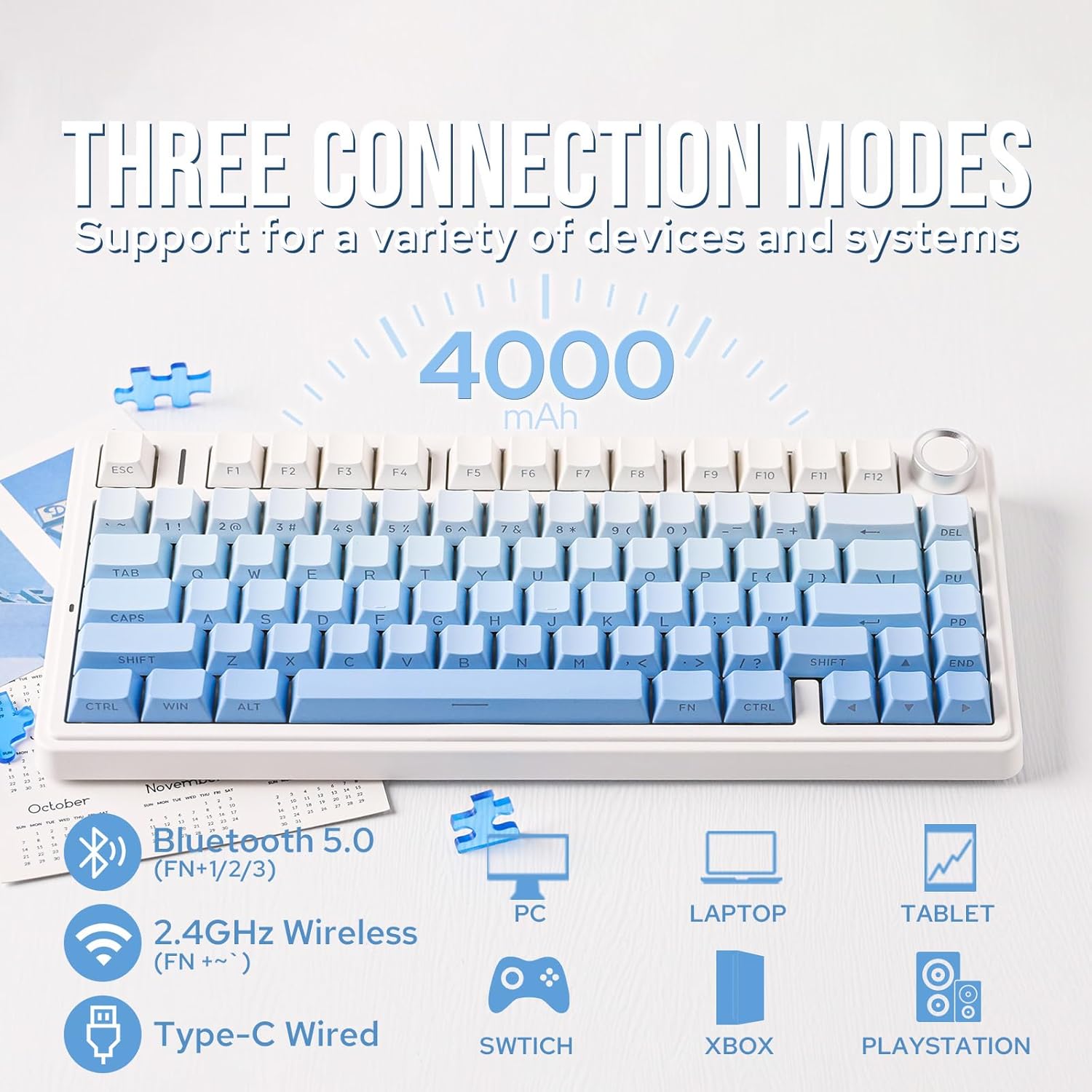 EPOMAKER x AULA F75 Gasket Mechanical Keyboard, 75% Wireless Hot Swappable Gaming Keyboard with Five-Layer Padding&Knob, Bluetooth/2.4GHz/USB-C, RGB (Black Gradient, LEOBOG Reaper Switch)