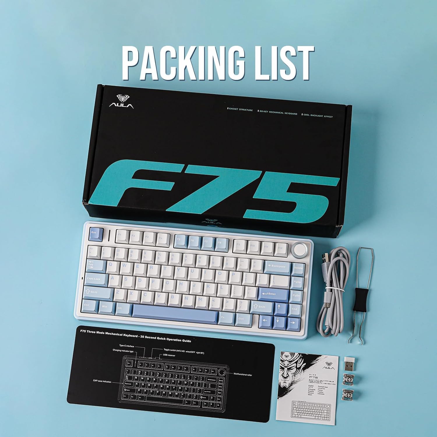 EPOMAKER x AULA F75 Gasket Mechanical Keyboard, 75% Wireless Hot Swappable Gaming Keyboard with Five-Layer Padding&Knob, Bluetooth/2.4GHz/USB-C, RGB (Black Gradient, LEOBOG Reaper Switch)