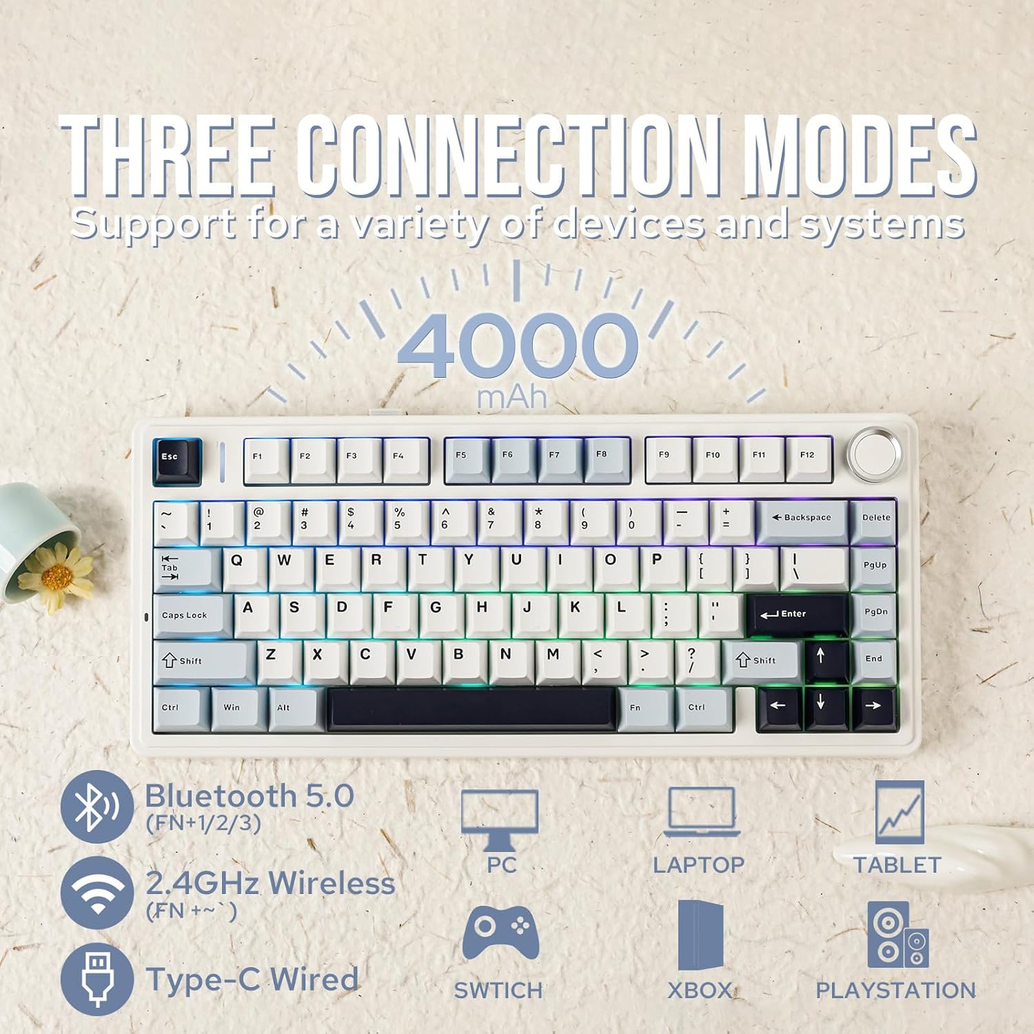 EPOMAKER x AULA F75 Gasket Mechanical Keyboard, 75% Wireless Hot Swappable Gaming Keyboard with Five-Layer Padding&Knob, Bluetooth/2.4GHz/USB-C, RGB (Black Gradient, LEOBOG Reaper Switch)