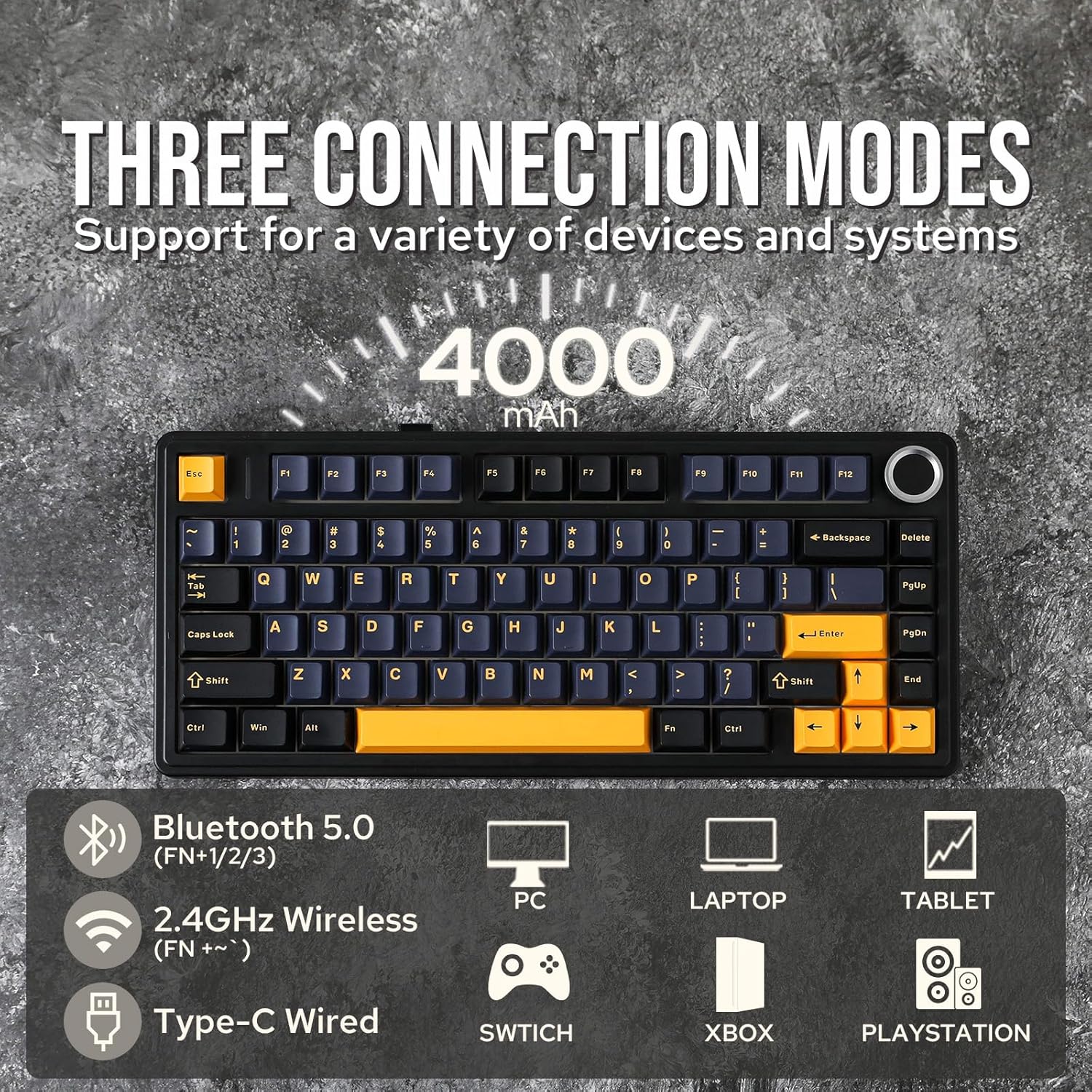 EPOMAKER x AULA F75 Gasket Mechanical Keyboard, 75% Wireless Hot Swappable Gaming Keyboard with Five-Layer Padding&Knob, Bluetooth/2.4GHz/USB-C, RGB (Black Gradient, LEOBOG Reaper Switch)