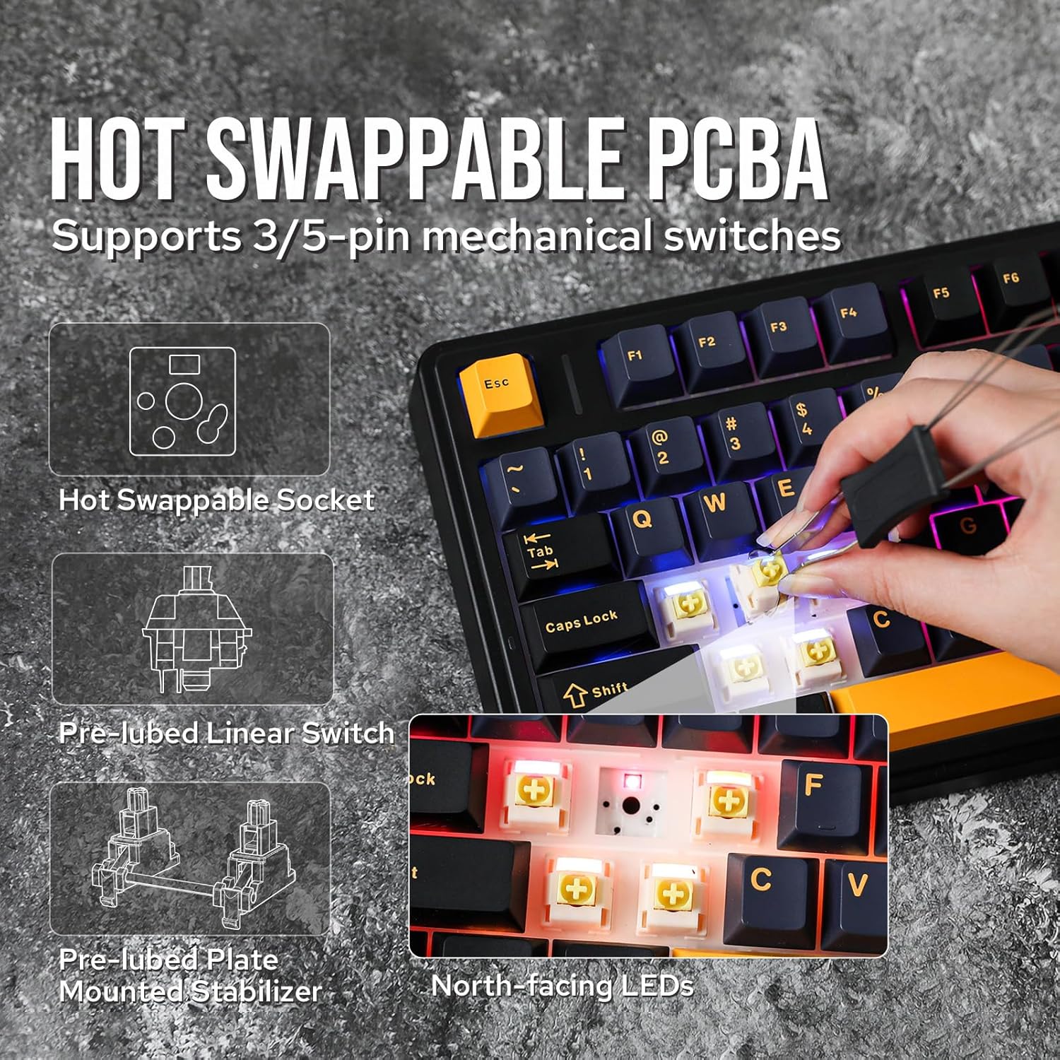 EPOMAKER x AULA F75 Gasket Mechanical Keyboard, 75% Wireless Hot Swappable Gaming Keyboard with Five-Layer Padding&Knob, Bluetooth/2.4GHz/USB-C, RGB (Black Gradient, LEOBOG Reaper Switch)