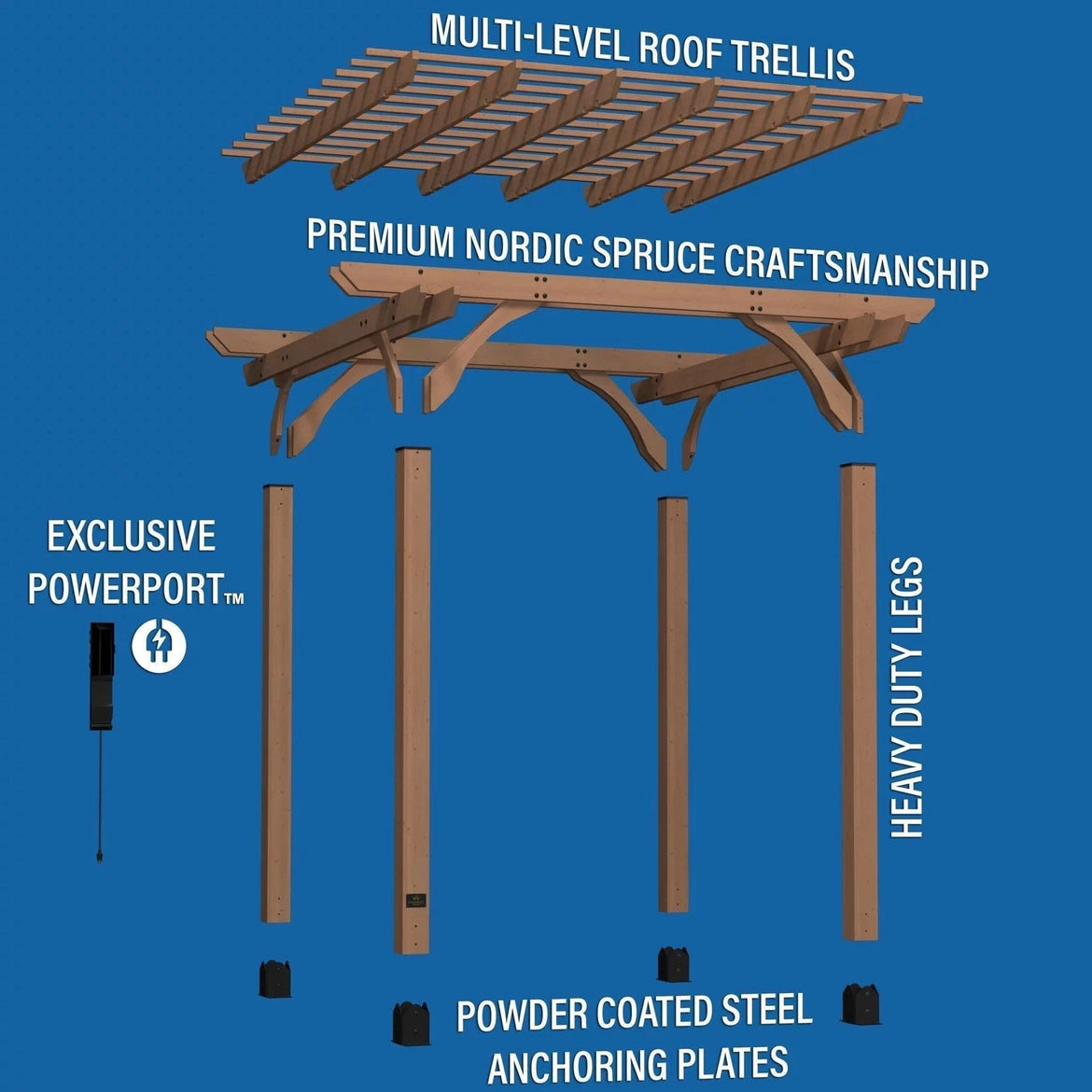 10 x 10 Fairhaven Pergola Rustic Finish