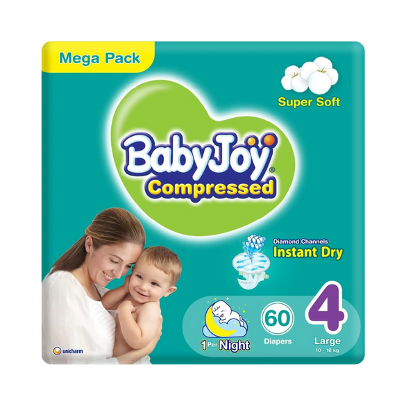 BabyJoy Compressed Diamond Pad, Size 4, Large, 10-18 kg, Value Pack, 32 Diapers