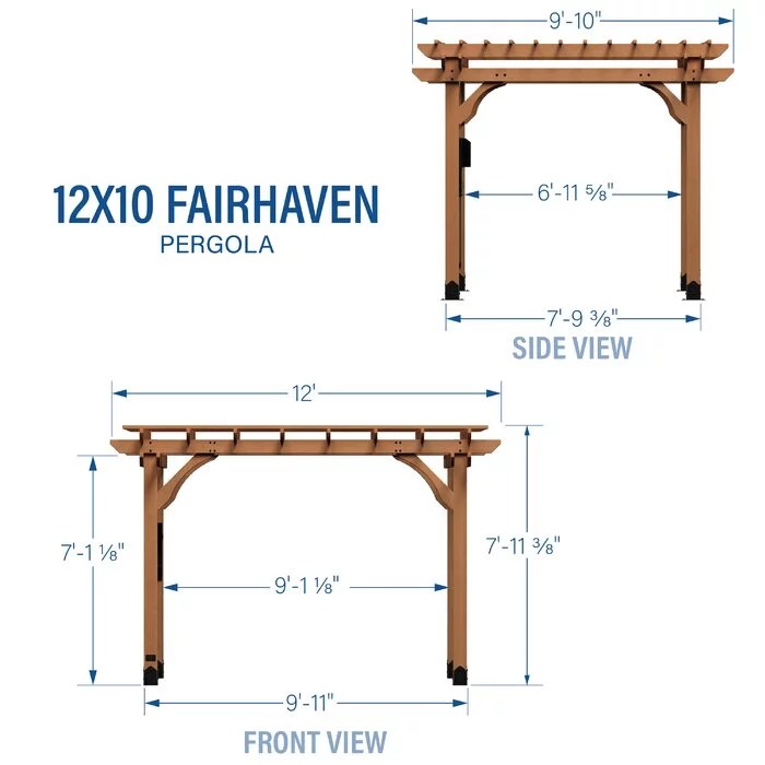 12 Ft. W x 10 Ft. D Solid Wood Pergola