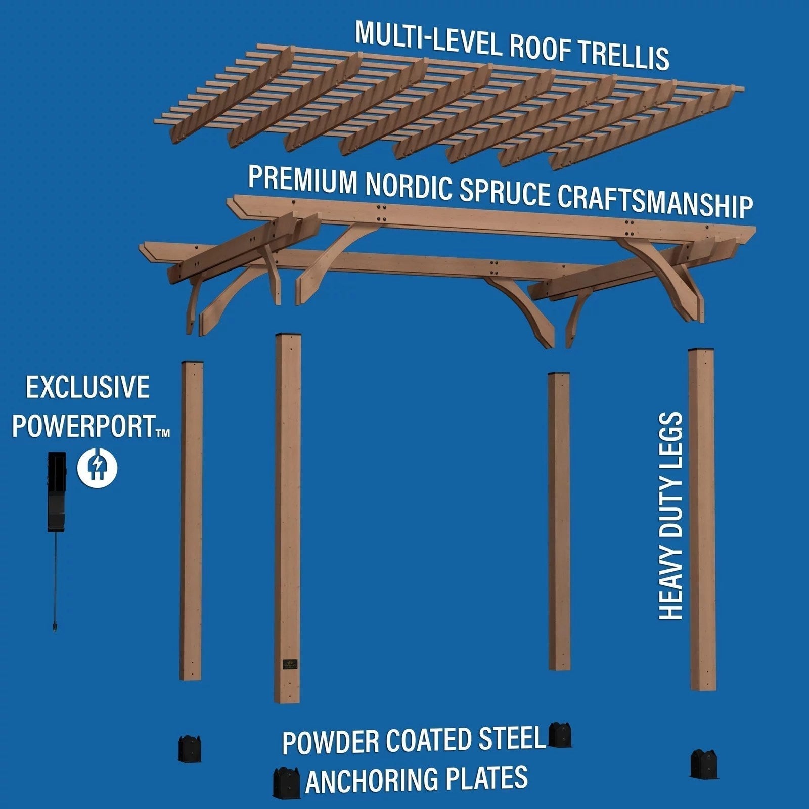 12×10 Fairhaven Pergola, Rustic Finish