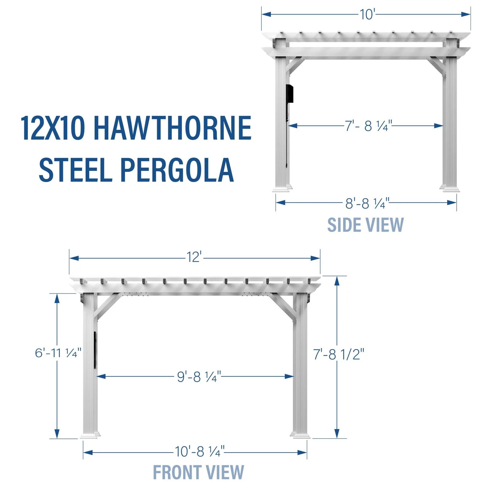 12×10 Hawthorne Traditional Steel Pergola With Sail Shade Soft Canopy