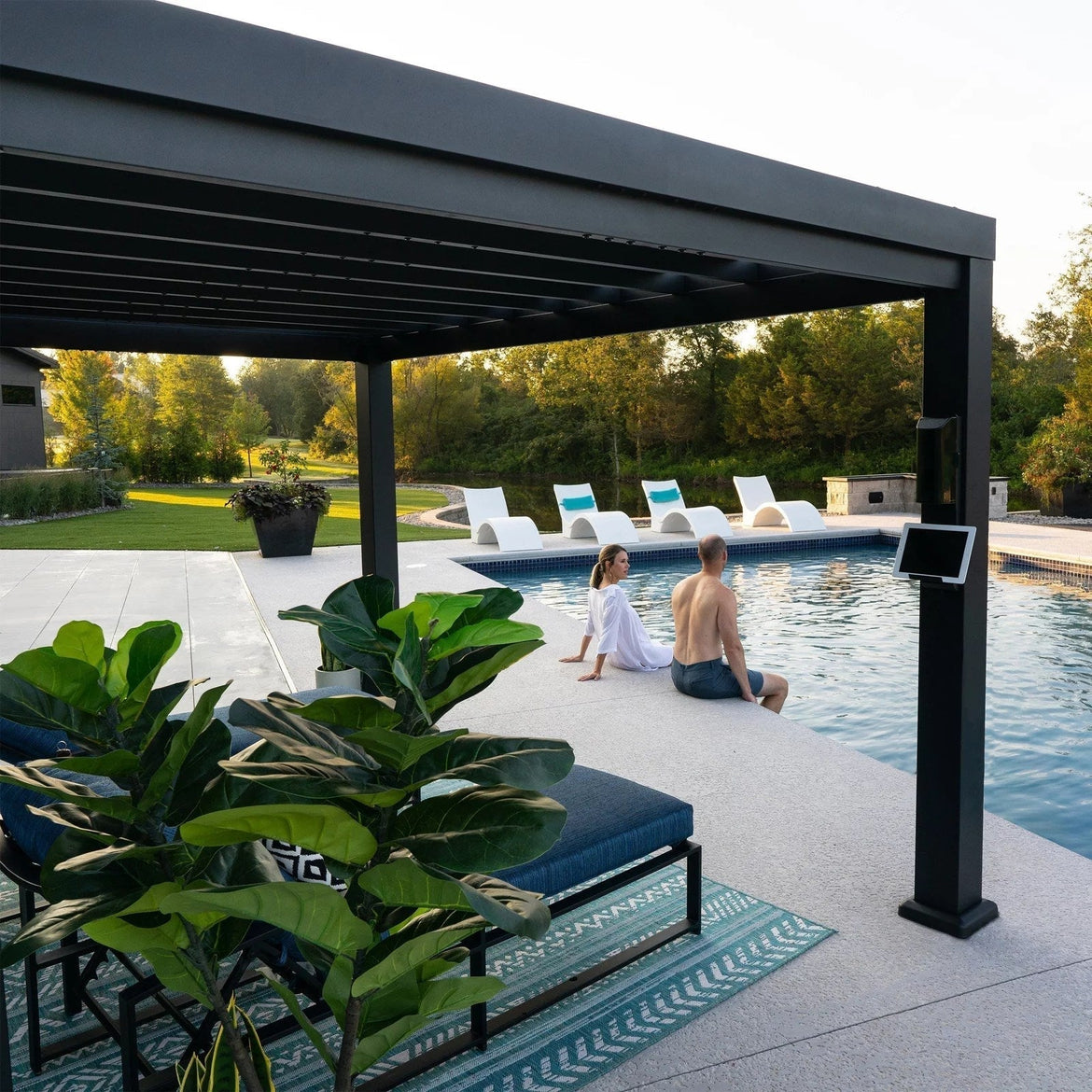 12×10 Trenton Modern Steel Pergola With Sail Shade Soft Canopy