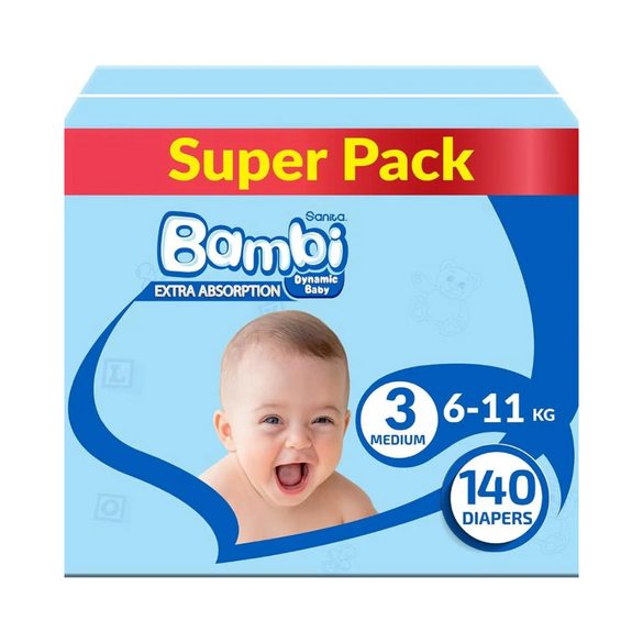 Sanita Bambi, Size 3, Medium, 6-11 Kg, Super Box, 140 Diapers - 36