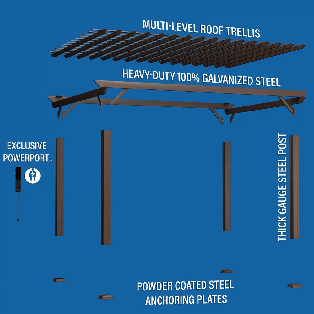 16x12 ashford traditional steel pergola with sail shade soft canopy