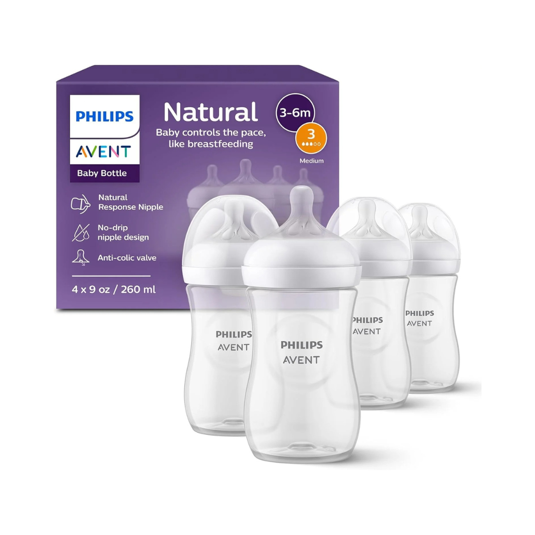 Philips AVENT Natural Baby Bottle with Natural Response, Blue, 9oz, 4pk, SCY903/24