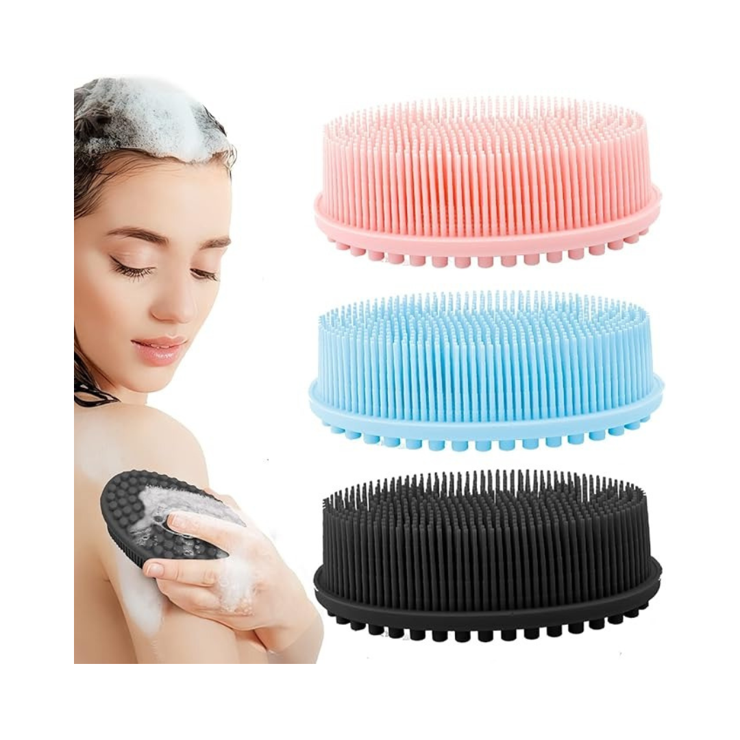 3 Pack Silicone Body Scrubber, Soft Silicone Loofah Exfoliating Body Scrubber, Silicone Body Brush Bath Shower Scrubber for Body, 2 in 1 Bath and Shampoo Wash Brush for Skin Exfoliation Men Women Kid