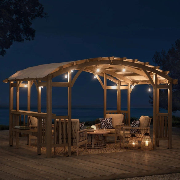 SummerCove 10 ft. x 14 ft. Light Gray Cedar Frame Arched Pergola with Shelves