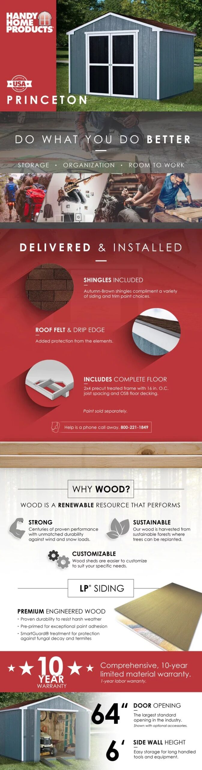 Handy Home Products Princeton 10 ft. x 10 ft. Wood Storage Shed