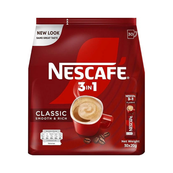 Nescafe 3 In 1 Original Soluble Ground Coffee Beverage, 30 x 17.5 g - 30 Count (Pack of 1)