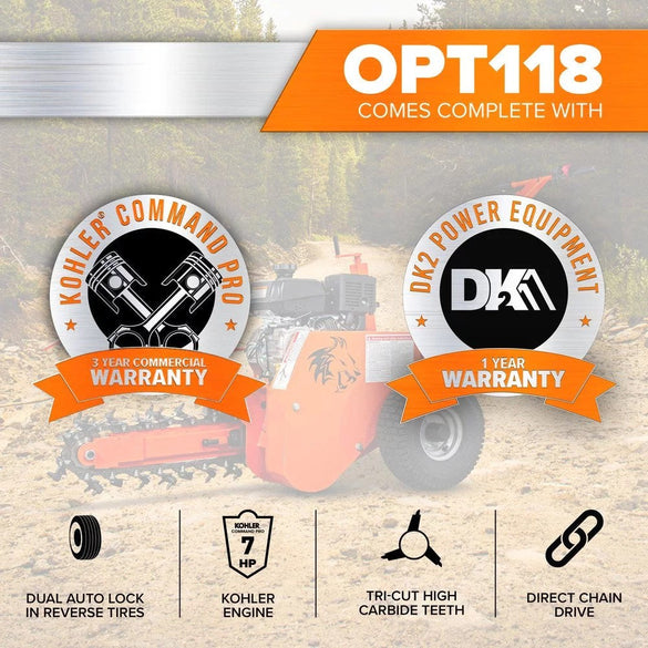 Detail K2 OPT118 18 in. 7 HP Trencher with kohler CH270 Command PRO Commercial Gas Engine