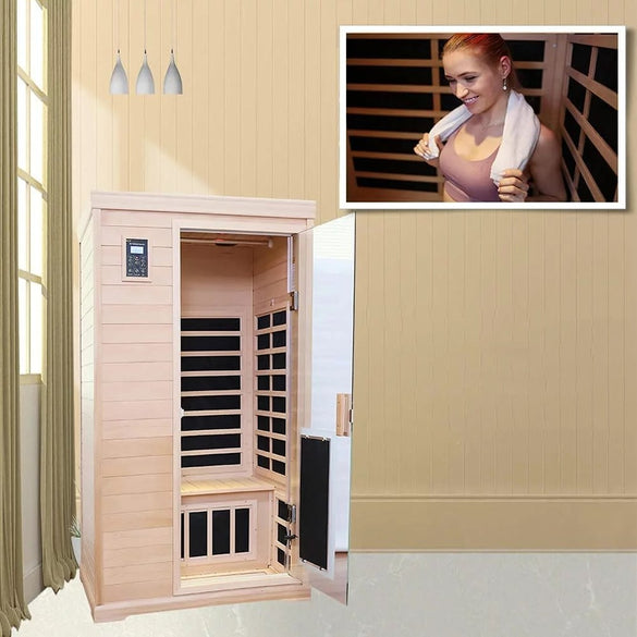 KUNSANA Far infrared sauna room,One person size, Hemlock Wooden Far Infrared Sauna for Home