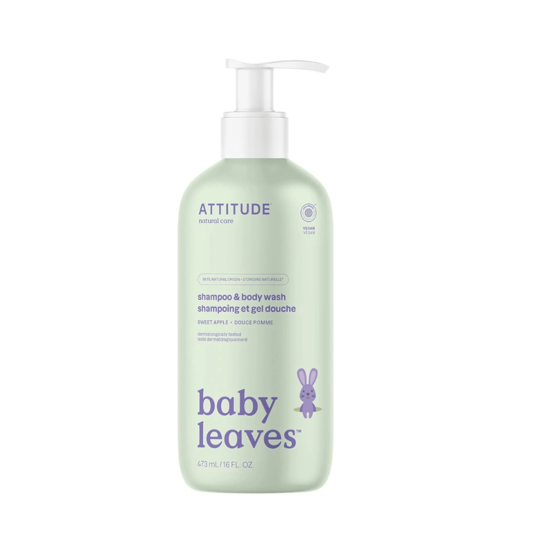 ATTITUDE 2-in-1 Shampoo and Body Wash for Baby, Fragrance-Free EWG Hypoallergenic Plant- and Mineral-Based Ingredients, Vegan and Cruelty-Free, Unscented, 473 ml, 16 Fl Oz