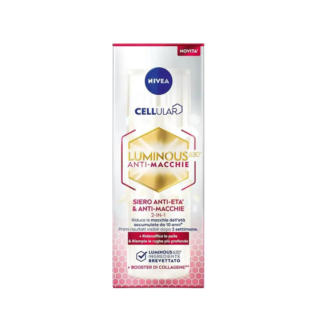 NIVEA Cellular Luminous630 Anti-Aging Serum 30 ml, Anti-Wrinkle Face Serum, Stains and Signs of Aging, Hyaluronic Acid Face Serum with Collagen Booster, Face Stain Serum Day and Night