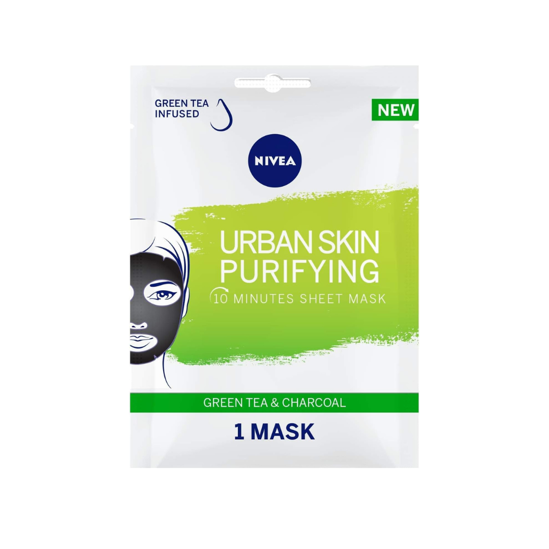 NIVEA Face Sheet Mask Puryfying, Urban Skin with Green Tea & Charcoal, 1 Mask
