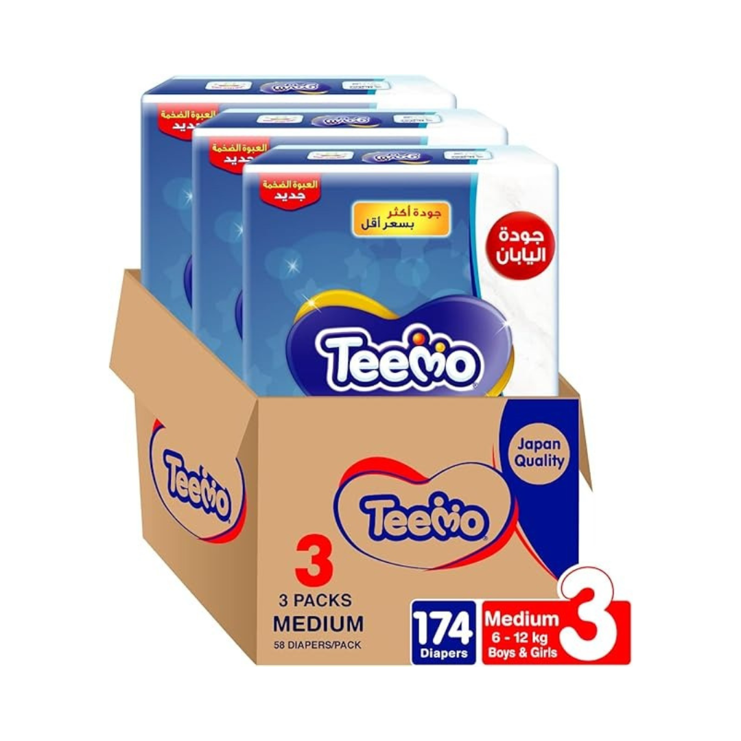 Teemo Baby Diapers, Size 3, Medium, 6-12 kg, Jumbo Pack - 174