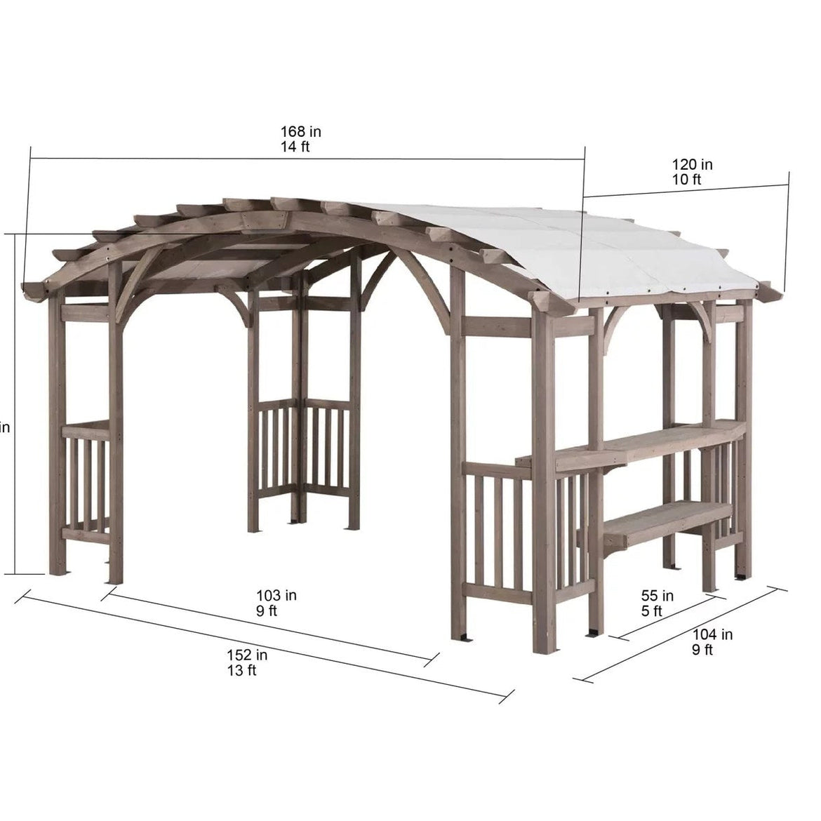 SummerCove 10 ft. x 14 ft. Light Gray Cedar Frame Arched Pergola with Shelves
