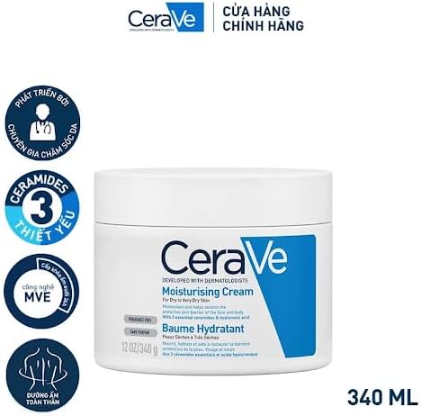 CeraVe Moisturizing Cream, Body and Face Moisturizer for Dry Skin, Body Cream with Hyaluronic Acid and Ceramides, 19 Ounce