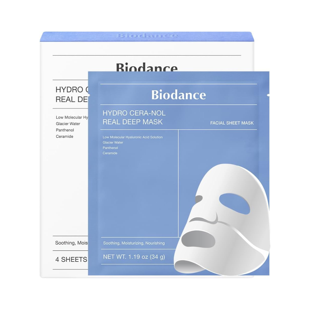 BIODANCE Hydro Cera-nol Real Deep Mask, Overnight Hydrogel Mask, Soothing, Moisturizing, Nourishing, 1.19oz(34g) x 4ea