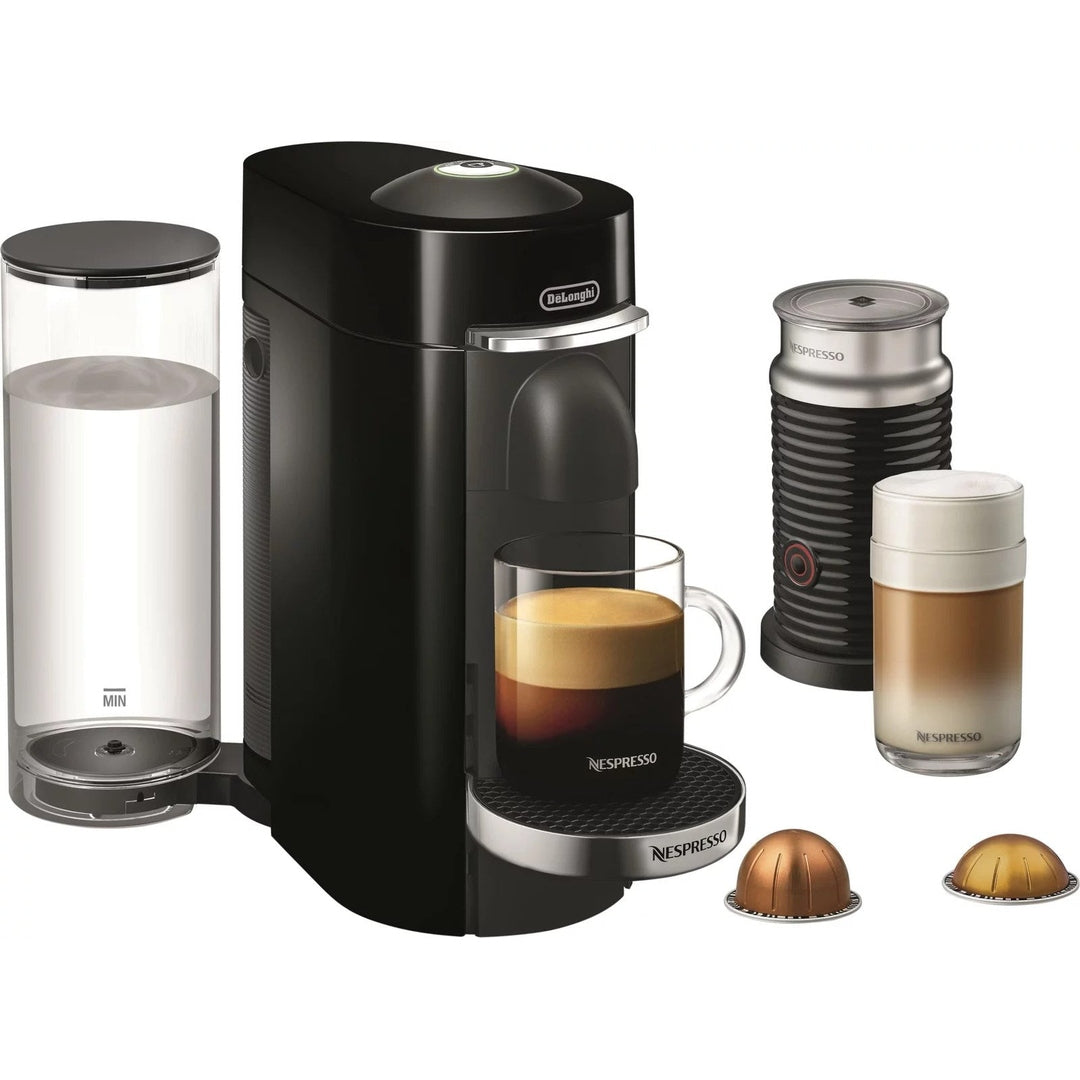 De’Longhi – Nespresso Vertuo Plus Deluxe Coffee and Espresso Maker by De’Longhi, Piano Black with Aeroccino Milk Frother – Piano Black