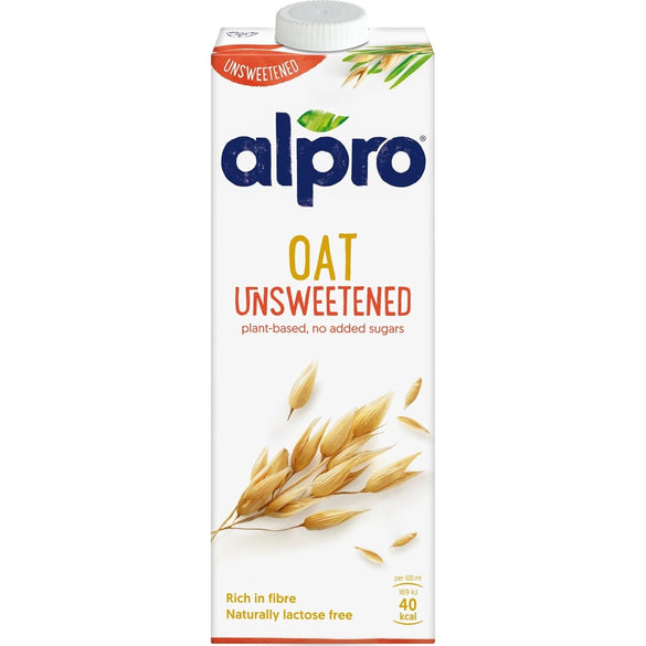 Alpro Unsweetened Oat Drink 100% Vegan, Gluten Free, Dairy Free, Sugars & Sweeteners Free, Vegan Friendly, Naturally Lactose Free, High in Fiber, 1L