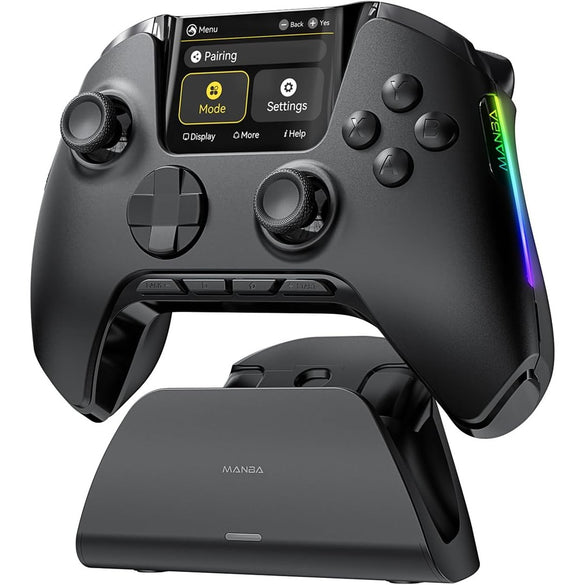 (No Drift) ManbaOne Wireless Game Controller with Interactive Screen for Windows PC/Switch/iOS/Android/Steam Deck,Hall Effect Stick and Trigger with Charging Dock(White)