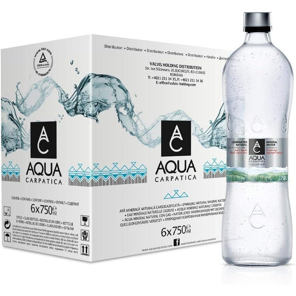 AQUA Carpatica Carbonated Natural Sparkling Mineral Water Low Sodium 6 x 750 Glass