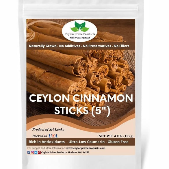 Ceylon Cinnamon Sticks 5" (4oz), Premium Grade True Cinnamon from Sri Lanka, 100% Pure and Natural in a Resealable Bag