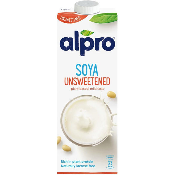 Alpro 100% Unsweetened Soy Drink, Vegan, Gluten Free, Dairy Free, Suitable for Vegetarians, Naturally Lactose Free, 1 Litre