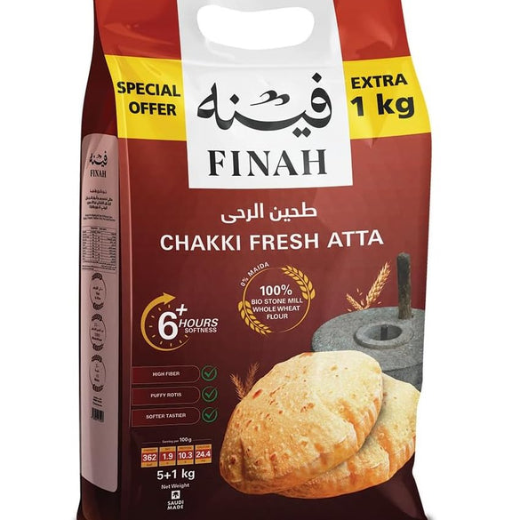 Finah Chakki Fresh Atta 5Kg + 1Kg Extra