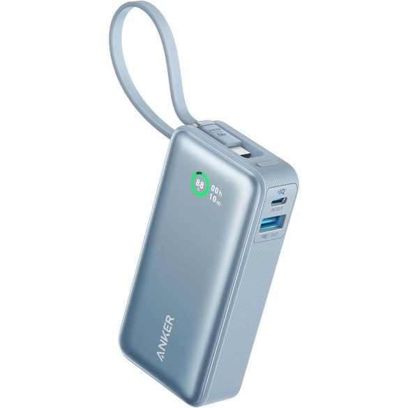 Anker Nano Power Bank, 10,000mAh Portable Charger with Built-In USB-C Cable, 30W Max Output, for iPhone 17/16 Series, MacBook, AirPods, and More