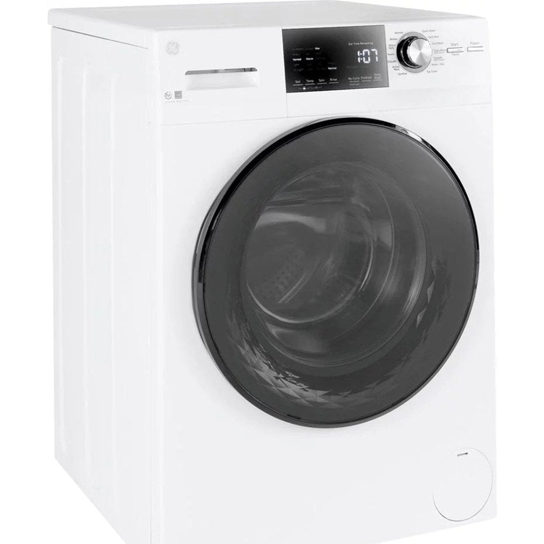 GE – 2.4 Cu. Ft. High Efficiency Stackable Front Load Washer with Steam and Sanitize – White