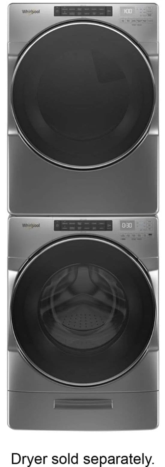Whirlpool – 4.5 Cu. Ft. High Efficiency Stackable Front Load Washer with Steam and Load & Go XL Dispenser – Chrome shadow