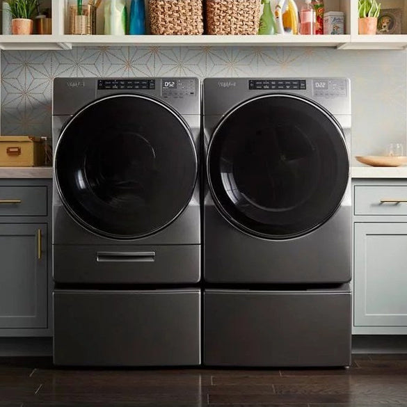 Whirlpool – 4.5 Cu. Ft. High Efficiency Stackable Front Load Washer with Steam and Load & Go XL Dispenser – Chrome shadow