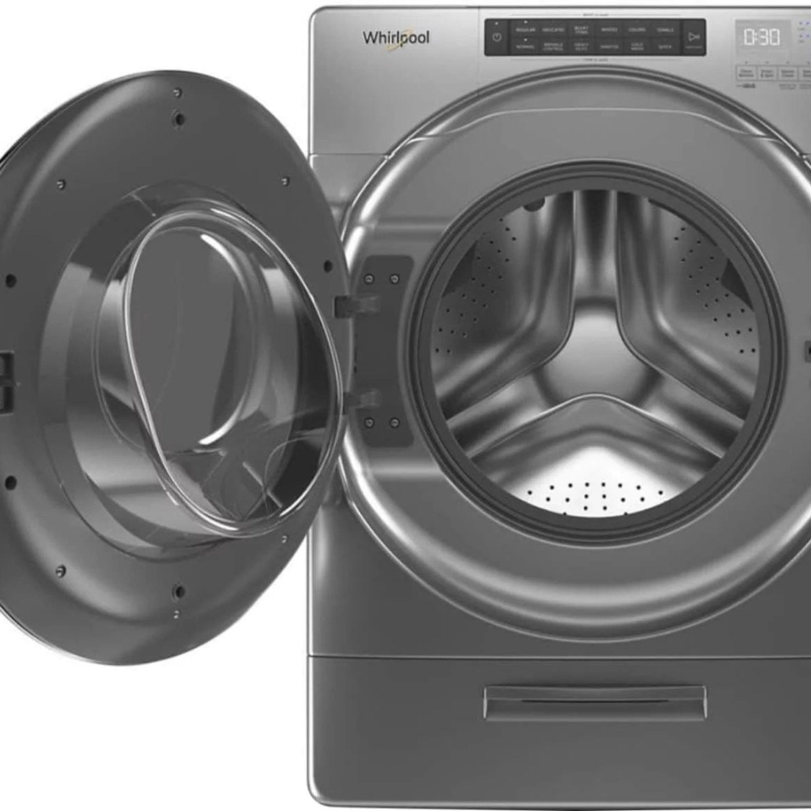 Whirlpool – 4.5 Cu. Ft. High Efficiency Stackable Front Load Washer with Steam and Load & Go XL Dispenser – Chrome shadow