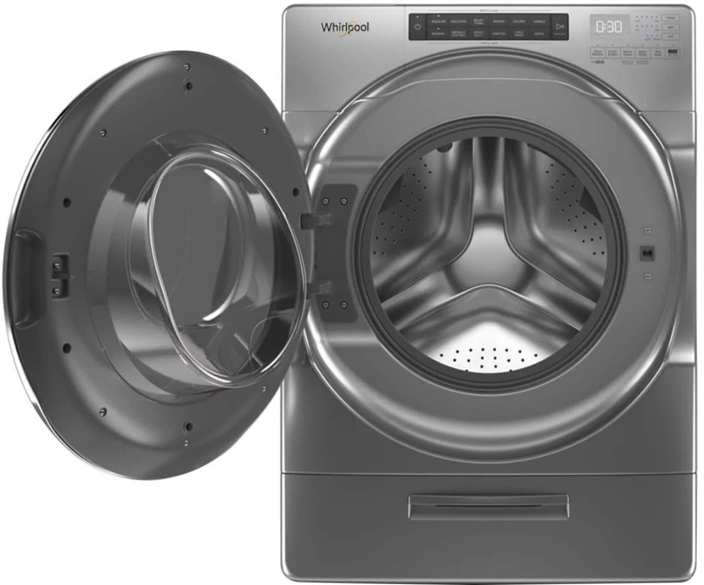 Whirlpool – 4.5 Cu. Ft. High Efficiency Stackable Front Load Washer with Steam and Load & Go XL Dispenser – Chrome shadow