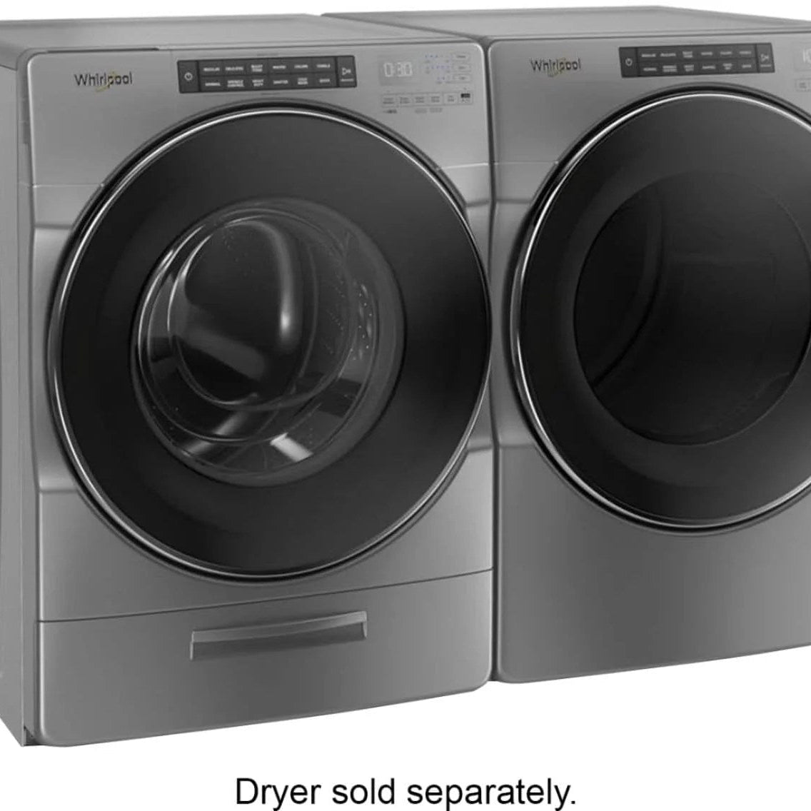 Whirlpool – 4.5 Cu. Ft. High Efficiency Stackable Front Load Washer with Steam and Load & Go XL Dispenser – Chrome shadow