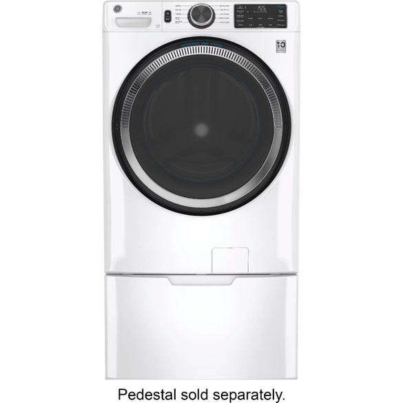 GE – 4.8 CuFt High-Efficiency Stackable Smart Front Load Washer w/UltraFresh Vent System & Microban Antimicrobial Technology – White on white