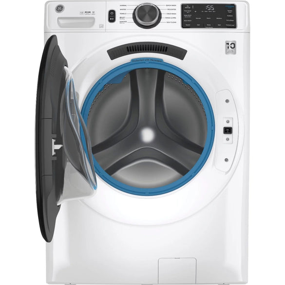 GE – 4.8 CuFt High-Efficiency Stackable Smart Front Load Washer w/UltraFresh Vent System & Microban Antimicrobial Technology – White on white