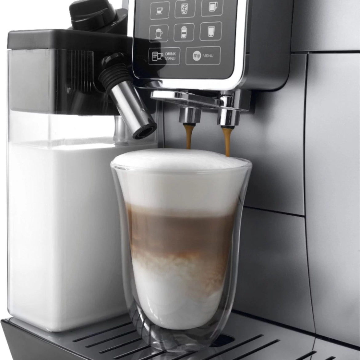 De’Longhi – Dinamica Espresso Machine with 15 bars of pressure and LatteCrema Fully Automatic Milk Frother – Silver