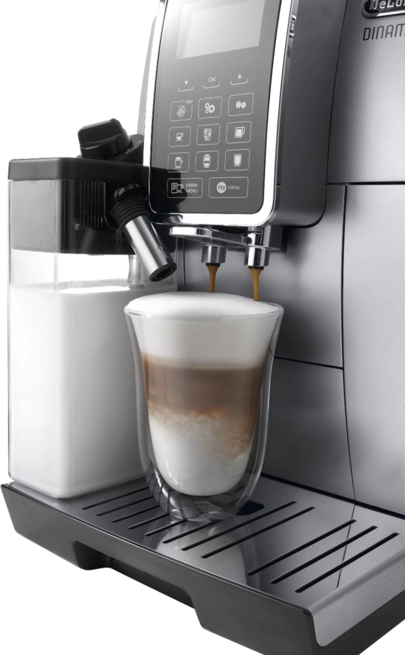 De’Longhi – Dinamica Espresso Machine with 15 bars of pressure and LatteCrema Fully Automatic Milk Frother – Silver